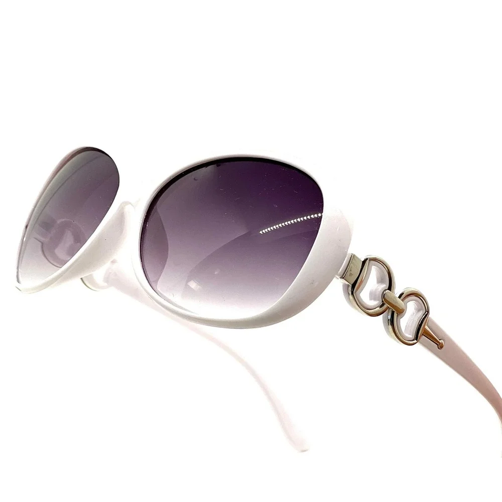 Women's Oversized Oval Sunglasses White Frame Gradient Lenses‎ Fashion Accessory